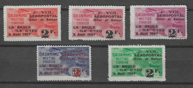 Poster Stamp, Vignette, Cinderella. 1939 - Vol aéropostal La Baule - L'Ile d'Yeu