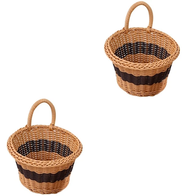 Set 2 Rattan Hanging Basket Woven Storage Baskets Plant Basket