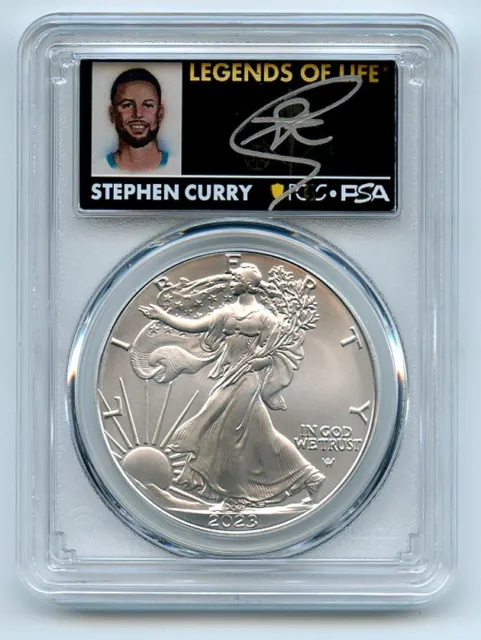 2023 $1 American Silver Eagle 1oz PCGS MS70 FDOI Legends of Life Stephen Curry