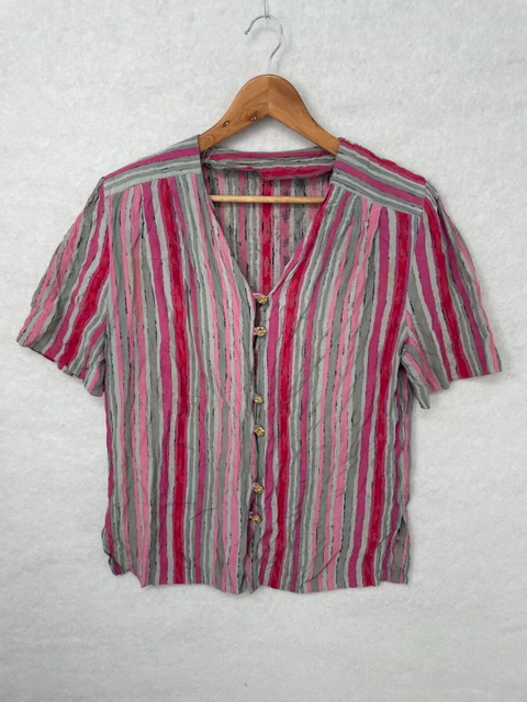 Camicia donna vintage rosa e grigio design a righe taglia large