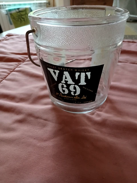 Seau à Glaçons En Verre Aux Marques De Whisky – Vintage Années 80 – Hauteur 13 Cm