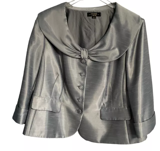 TAHARI ASL Gray Silver Polyester Cotton Metallic Cocktail Jacket Size 20W