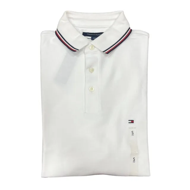 Tommy Hilfiger Men's Regular Fit Stripe Tipping Wicking Long Sleeve Polo White