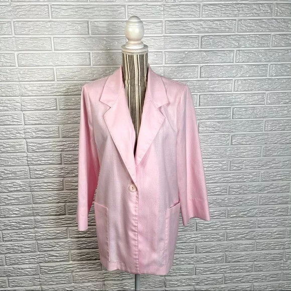 VINTAGE MODERN ESSENTIALS Light Pink Blazer Jacket Shoulder Pads Size ...