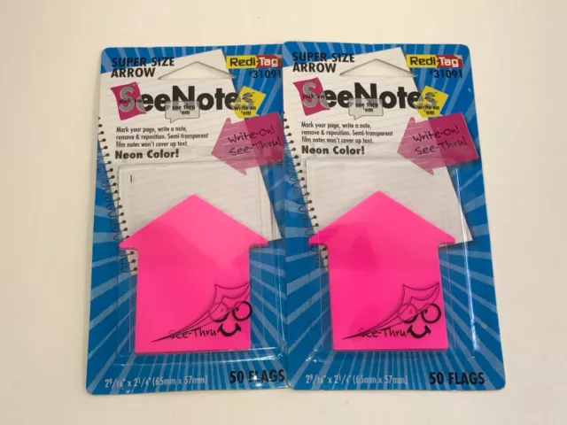 2 Redi-Tag 31091 Super Size Arrow Flags, Neon Pink, 50 Flags, 2-9/16" x 2-1/4"