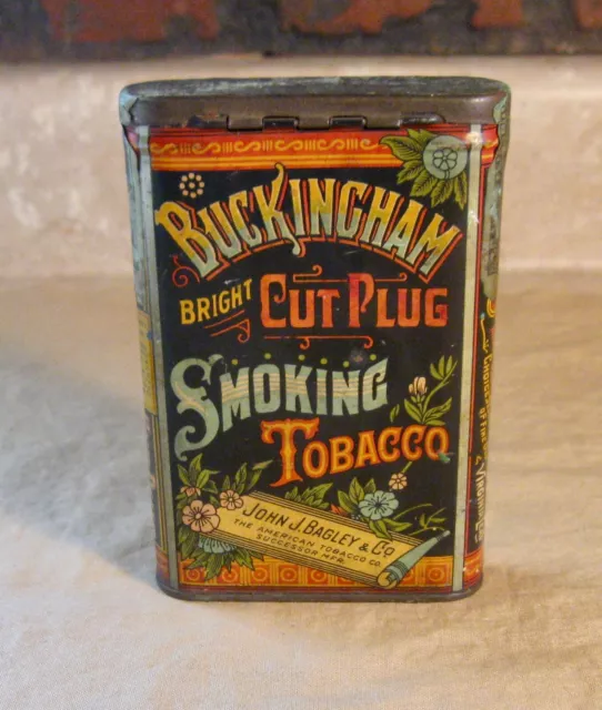 Antique Empty Tobacco Pocket Tin With Advertising Buckingham Brand