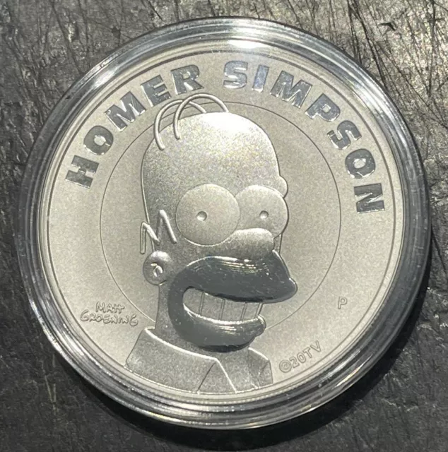 2022 1$ Homer Simpson 1oz 9999 Silver Coin in Capsule BU UK Seller h2