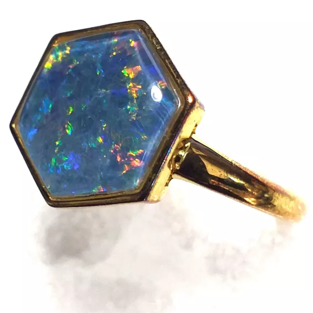 ECHTER Opal Ring Gr 20 925 Sterling SILBER Gold AUSTRALIEN Triplette