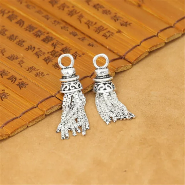 925 Sterling Silver Box Chain Tassel Charm Pendant for Bracelet Necklace