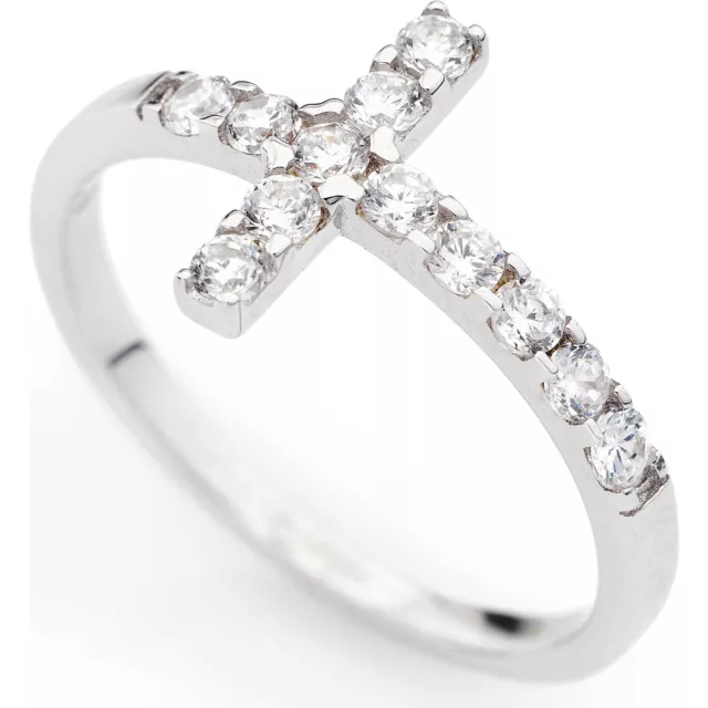 Anneau AMEN en Argent 925 avec Croix De Zircone Cubique ACOBB