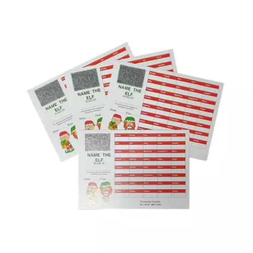 25 x 40 SQUARE GUESS THE NAME OF THE ELF CHRISTMAS FUNDRAISING SCRATCH CARDS