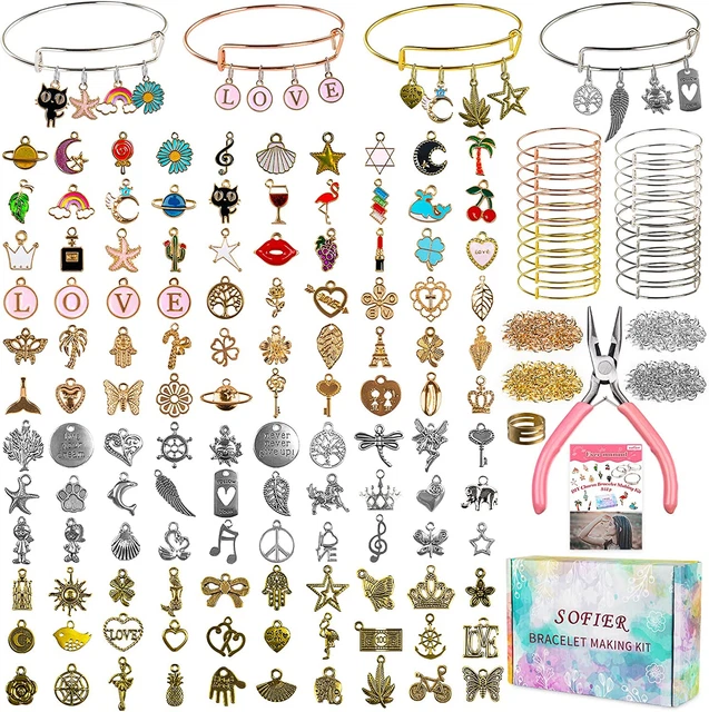 Kit de fabricación de brazaletes 542 piezas hágalo usted mismo kit de fabricación de joyas y suministros ampliables