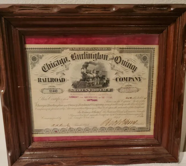 Chicago Burlington Quincy Railroad Company Shares $100 Each. 1881 Circa.