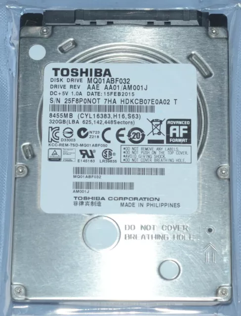 NEW Toshiba 2.5" 7mm 320GB MQ01ABF032 SATA Notebook Laptop Hard Drive