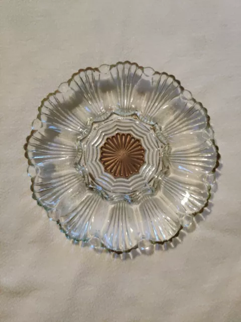 Vintage Anchor Hocking Deviled Egg Server Plate/Dish/Tray Gold Crystal Glass