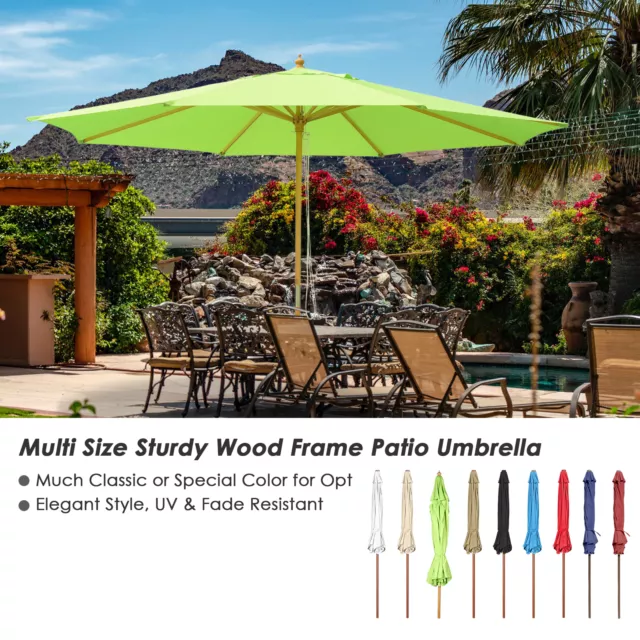 8' 9' 13' Outdoor Patio Wood Umbrella Wooden Pole Market Beach Garden Sun Shade