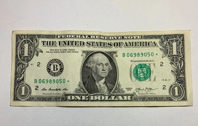 2013 B $1 dollar bill star note series