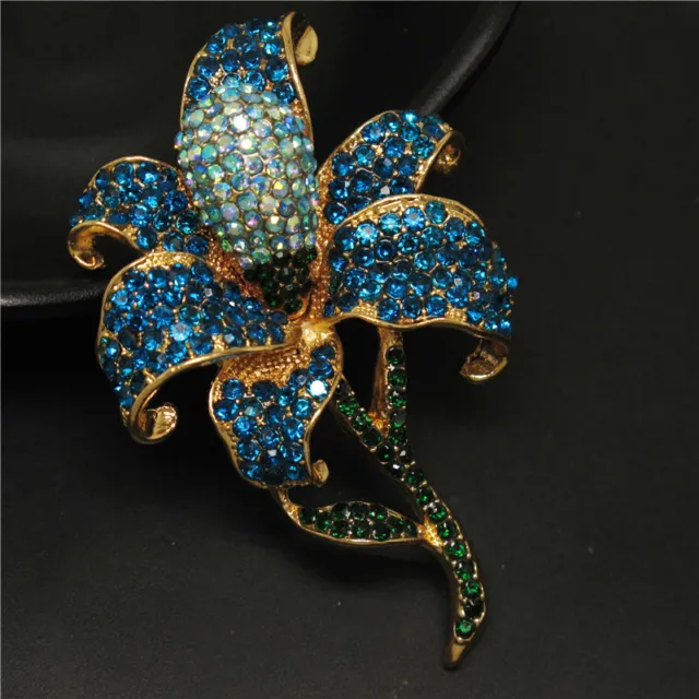 New Blue Bling Flower AB Rhinestone Crystal Betsey Johnson Charm Brooch Pin Gift