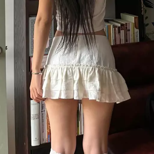 Sweet Low-waisted Mini Skirt White Bow Tiered Ruffle Aline Kawaii Lolita y2k