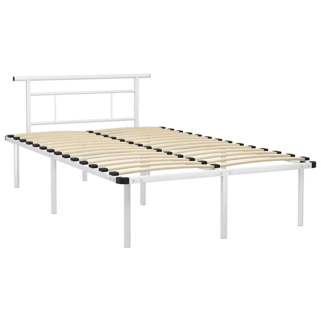 WHITE METAL BED Frame 120x200 cm, PowderCoated, Plywood Slats, Elegant