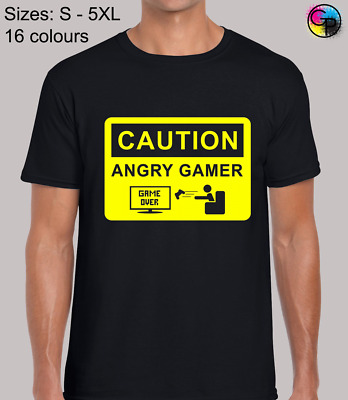 Attenzione Angry Gamer Cool Funky Geek Nerd Novità Regular Fit T-shirt Tee per gli uomini