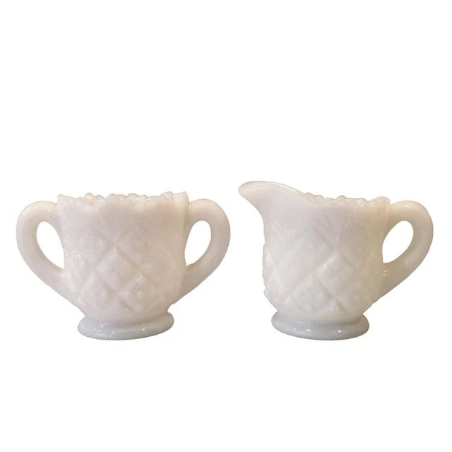 Milk Glass Miniature Cream & Sugar with Ring of Fire Edge Style of Westmoreland