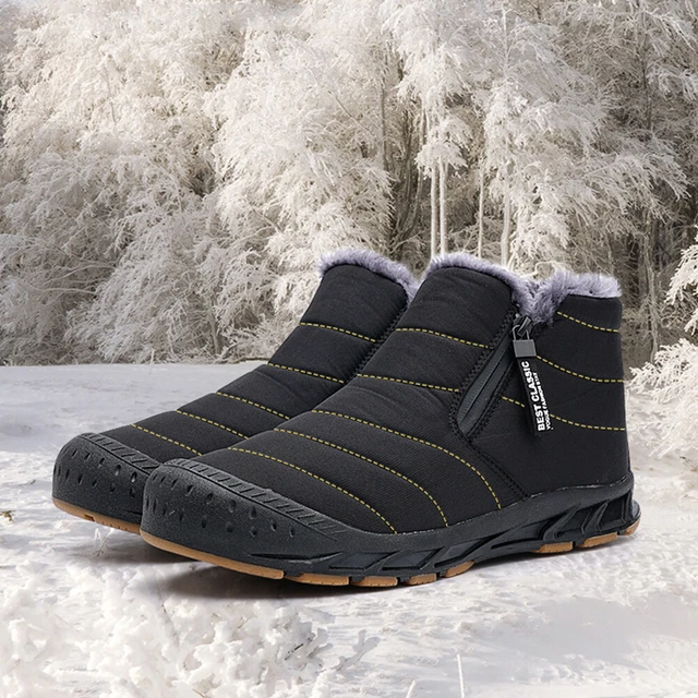 Fur Lined Snow Boots Short Shaft Boots Lightweight Men for Winter (Black 37)