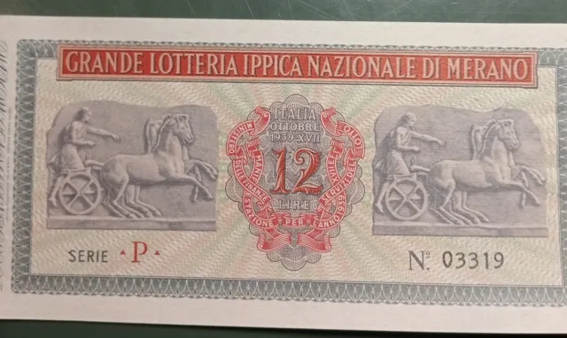 Biglietto Grande Lotteria Ippica Nazionale Di Merano Anno 1939 N 03319