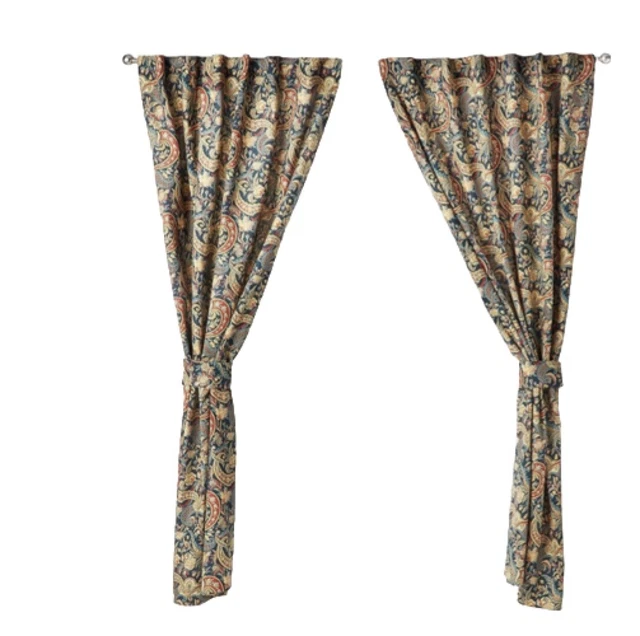 Waverly Rhapsody Floral Curtains Set of 2 Drapery Panels Navy Tan Red 48”x82”