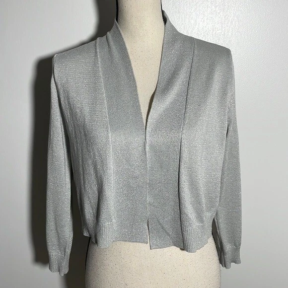 Calvin Klein Silver Open Front Cropped Cardigan Sweater M