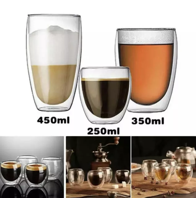 Double Wall Insulated Glasses Thermal Coffee Glass Mug Tea Cup 150/250/350/450ml 3