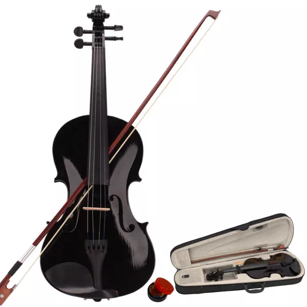 Black Full-Size Acoustic Violin Set – 4/4 Violin, Bow, Rosin, Case, Beginners