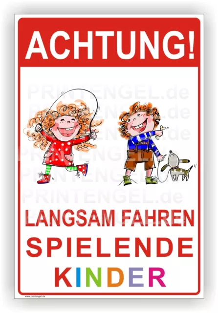 Warnschild spielende Kinder Hinweisschild Achtung  3mm Alu-Verbund Art. Kind.3