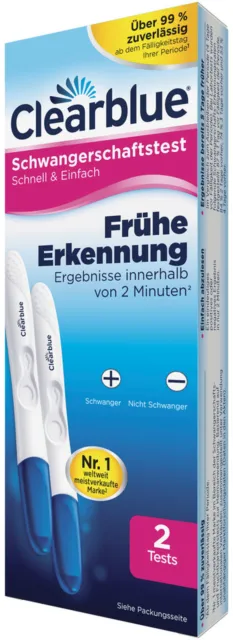 1x Clearblue Schwangerschaftstest Schnell & Einfach Frühe Erkennung ( 1 x 2)