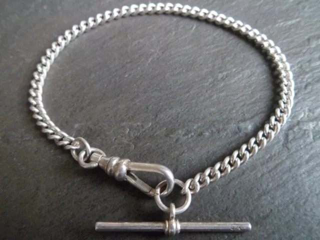 Vintage Hallmarked Solid Silver Albert Pocket Watch Chain Style T-Bar Bracelet