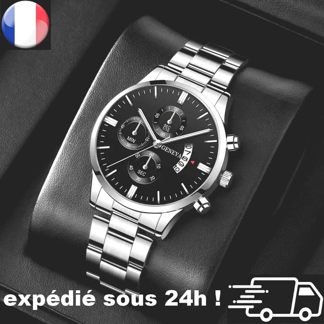Montre GENEVA Homme Bracelet Gourmette Or Calendrier – Quartz Acier – NEUVE Avec étiquettes
