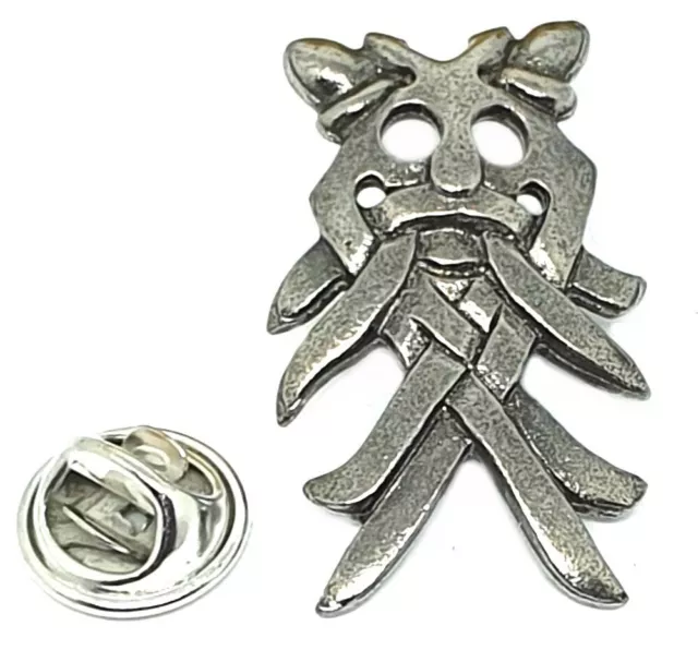Hand Cast Fine English Pewter Pin Badge Viking Odins Mask Mythology (≈25mm)