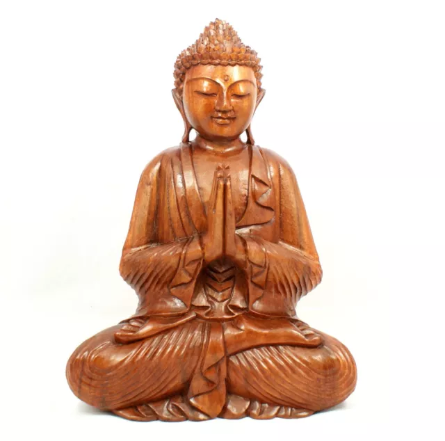 42cm Wooden Buddha Statue Namaskara Mudra Praying Thai Large Gift Idea