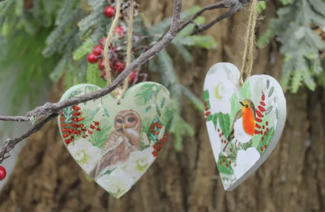 Gisela Graham Noël Bois Joyeux Cœur Rouge-Gorge Mésange Bleue Hibou Décoration