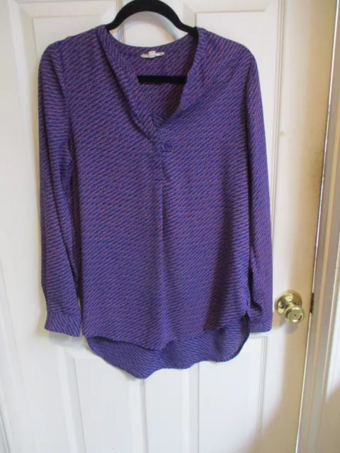 Pleione Womens Purple Blue Pink Geometric Long Sleeve Blouse Med