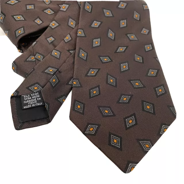 HUGO BOSS Mens 100% Silk Necktie ITALY Designer Geometric Brown Black Orange Tie