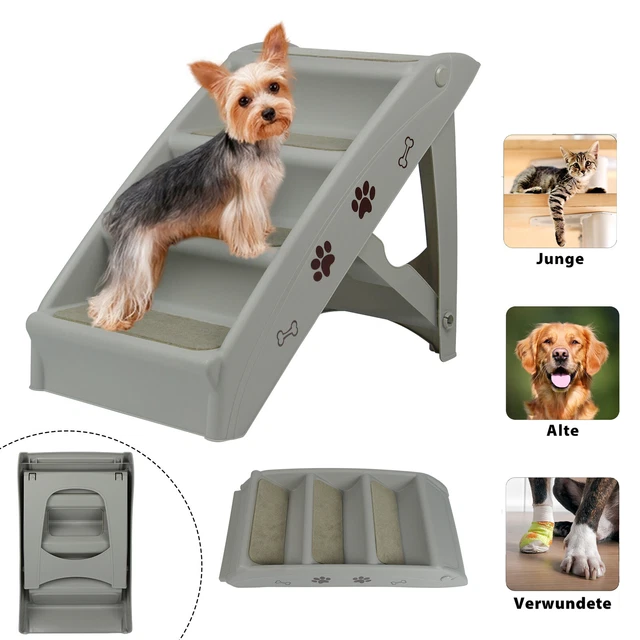 XMTECH Faltbare Hundetreppe – 4 Stufen, Bis 75kg, Mit Teppichauflage & Rutschfest, Für Sofa & Bett (braun)
