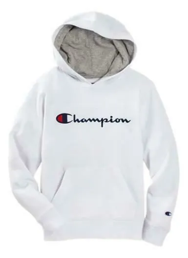 Champion Signature Fleece Children's Hoodie (White, Size 7) Embroidered Logo
