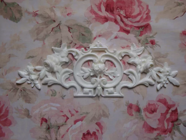 NEW!  Shabby Chic Large Rose Floral Center Furniture Applique Pediment