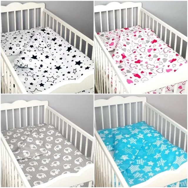 2 pc bedding set nursery baby 100% cotton 4 cot/cot bed patterned covers GREY