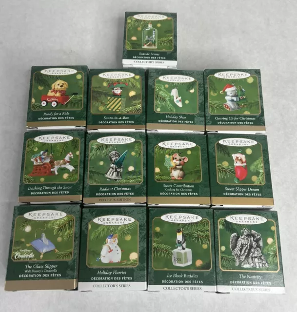 Lot Of 13 Hallmark Miniature Mini Ornaments 2001 Christmas Santa Nativity