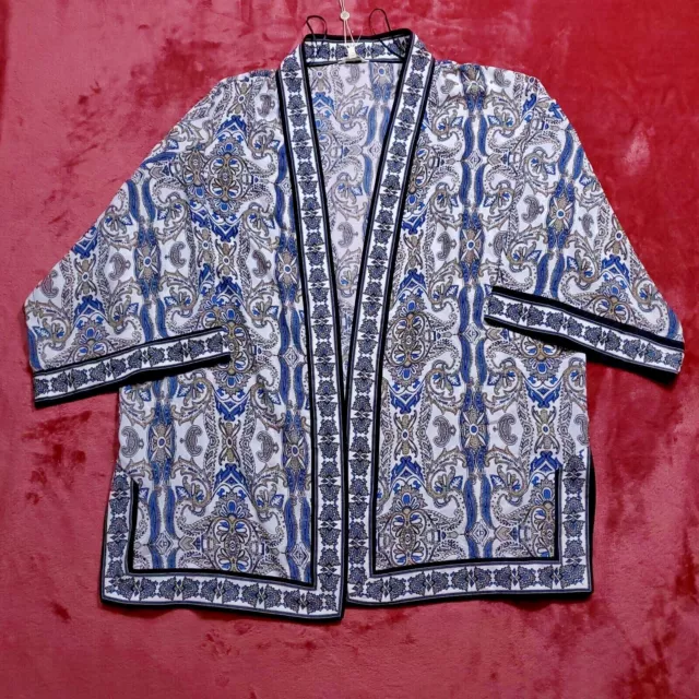 Max Studio Black/ Blue Flowy Kimono Size Large