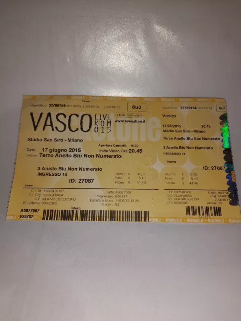 Biglietto Concerto Vasco Rossi Milano 2015