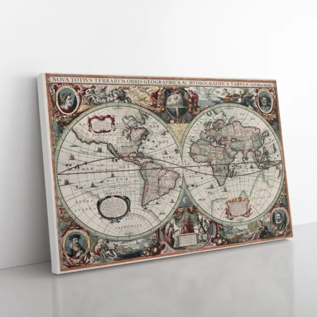 Vintage World Map Vol.2 By Henricus Hondius Ii Canvas Wall Art Print Framed