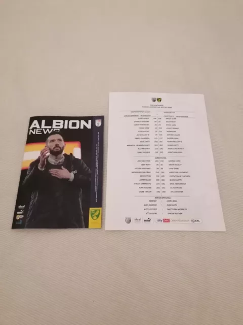 Wba. West Brom. West Bromwich Albion V Norwich City. 26/12/23. Programme. T/S.